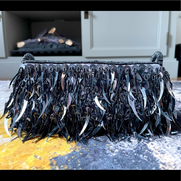 Metallic grey clutch bag 🌚 beads & sequins - Picture 6 of 12